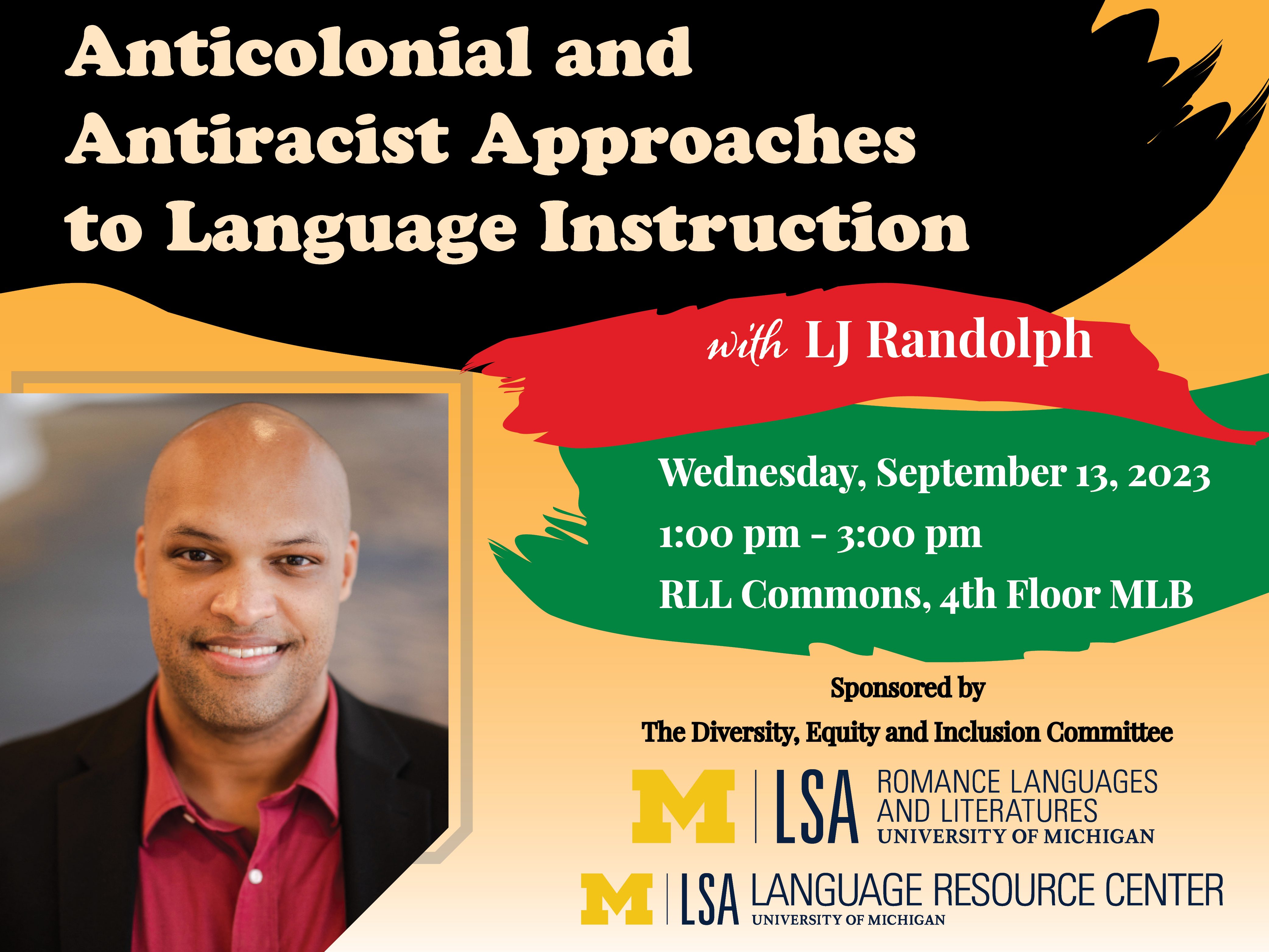 Event poster for Anticolonial and Antiracist Approaches to Language Instruction