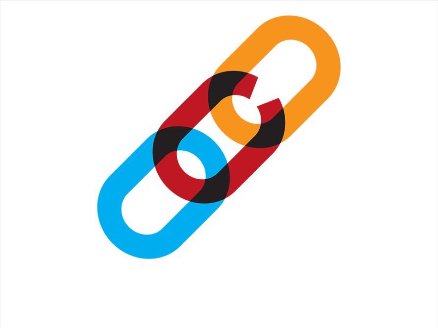 The logo for the Center for Social Solution's Slavery and Its Aftermath Initiative, a depiction of three blue, red, and orange chains linked together.