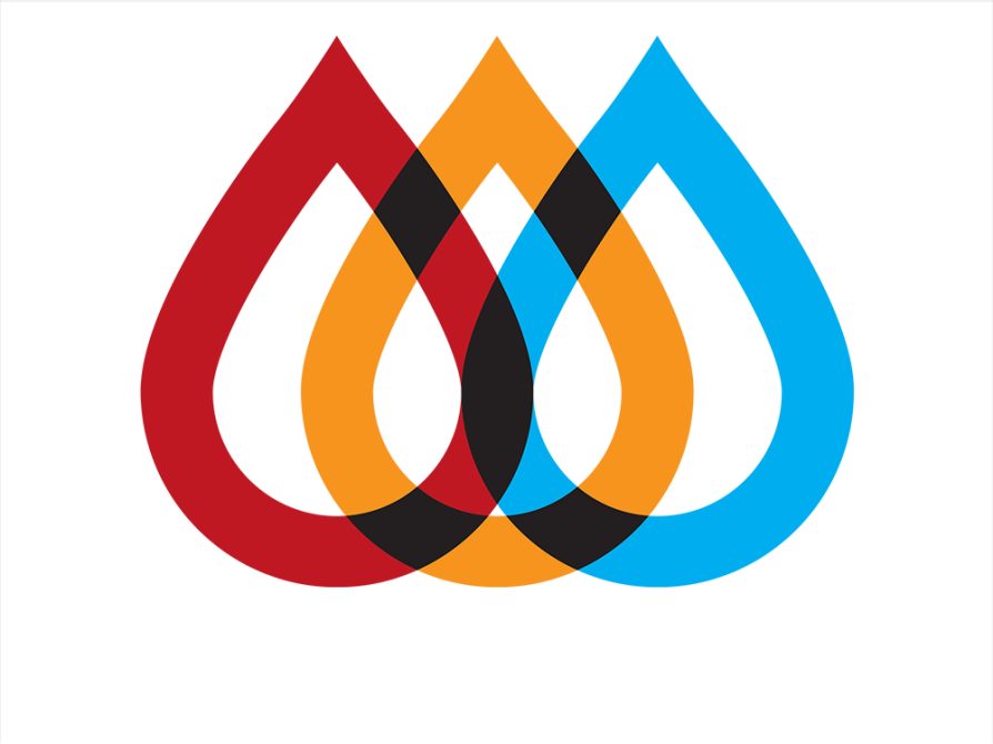 The logo for the Center for Social Solution's Water, Equity and Security Initiative featuring red, orange, and blue water drops linked together.