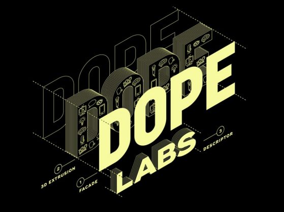 logo of dope labs -- those words as construction blueprints