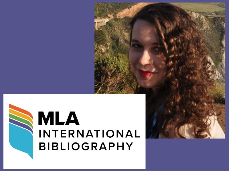 Headshot of Genta Nishku and text, “MLA International Bibliography”