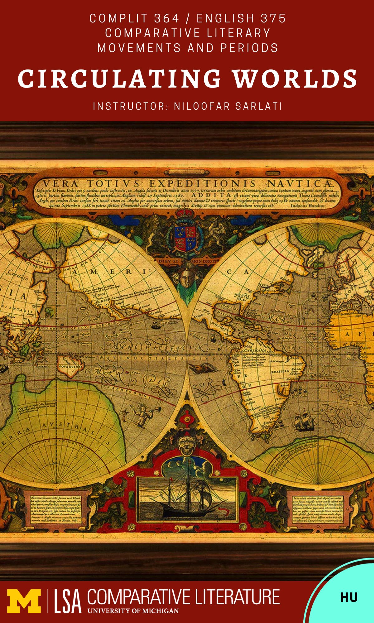 Old fashioned map showing a globe cut into two pieces