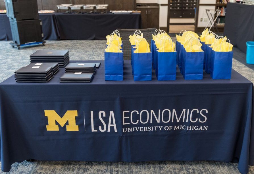 table with award bags