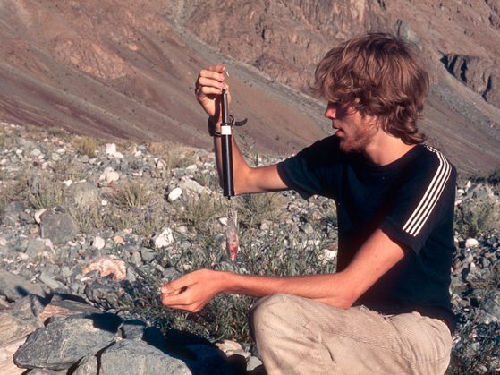 Mark Hunter studying bird migration in the Western Himalaya in 1983. Image: Ian Sleigh.