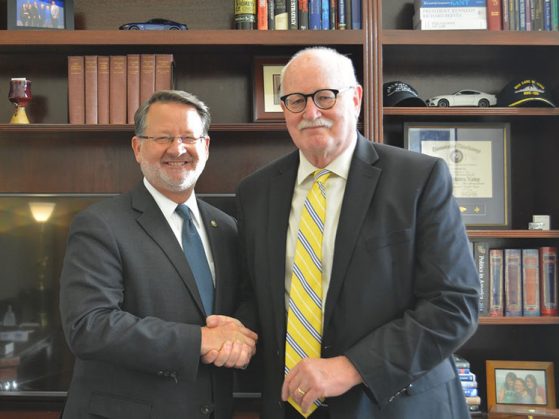 Sen. Gary Peters and Professor Knute Nadelhoffer. Image: U-M Government Relations Office