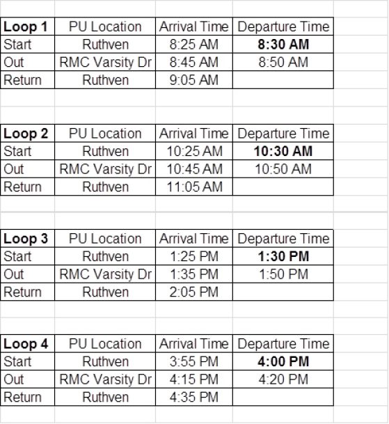 shuttle schedule