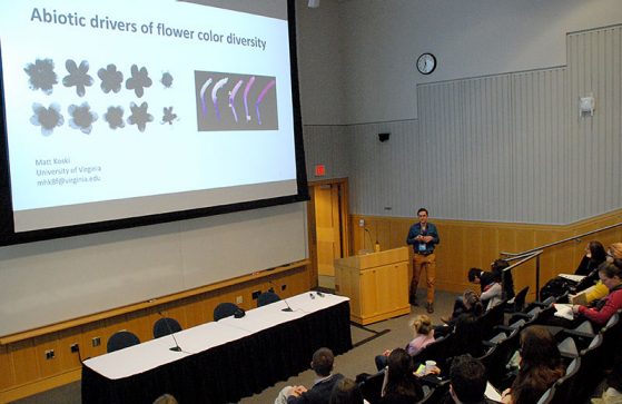Matt Koski presents “Abiotic drivers of floral pigmentation diversity.”