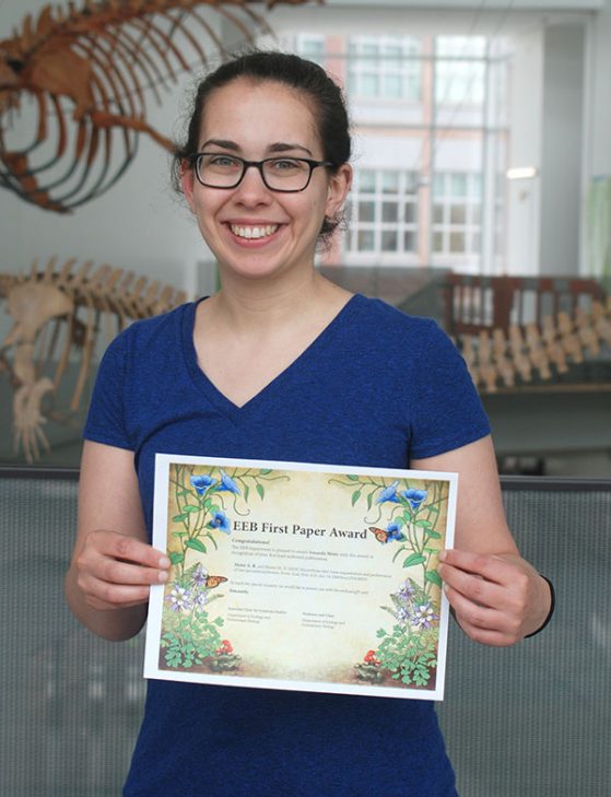 Amanda Meier with her First Paper Award certificate