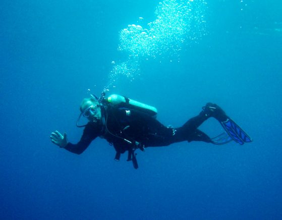 Paul Dunlap diving in Okinawa