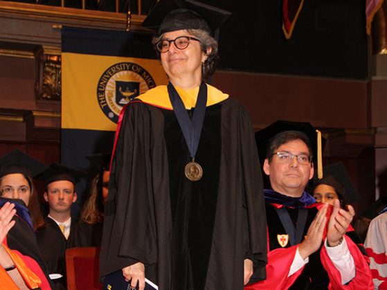 Deborah Goldberg receiving the Thurnau Professorship at the Honors Convocation. Photo courtesy of University and Development Events.