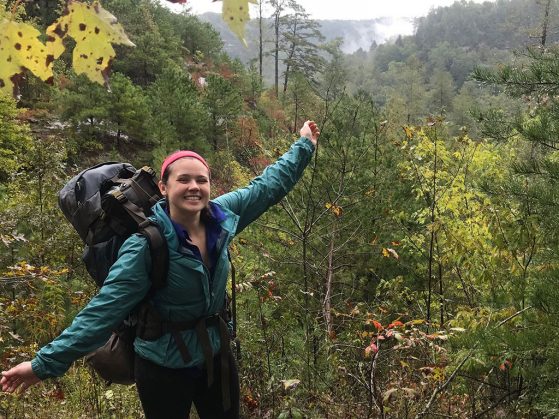 Maryellen Zbrozek backpacking at Red River Gorge in Kentucky during fall break of her senior year with the Michigan Backpacking Club.