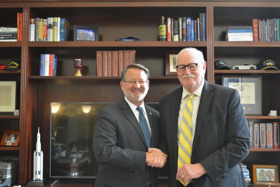 Sen. Gary Peters and Professor Knute Nadelhoffer. Image credit: U-M Government Relations Office