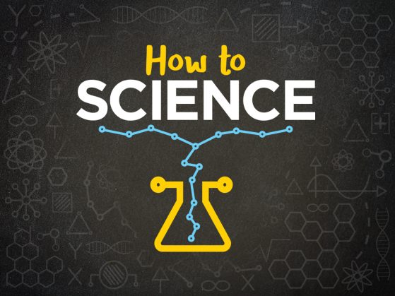 How to Science logo. How to Science written as text against a black background with mathematical and scientific illustrations in grey.