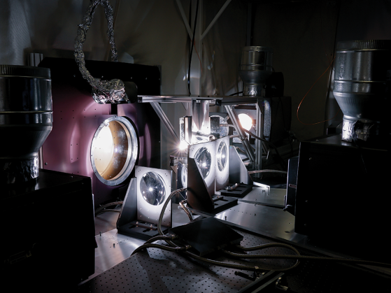 Four old IMAX projectors simulated the sun to help Kasper stress-test the Faraday cup. 