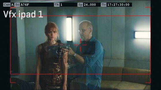 Nelson worked closely with actresses Ana de Armas and Mackenzie Davis to complete the famous “merge” sequence in Blade Runner 2049.  He is standing behind her on the left and making adjustments to the shoulder and arm of her costume.