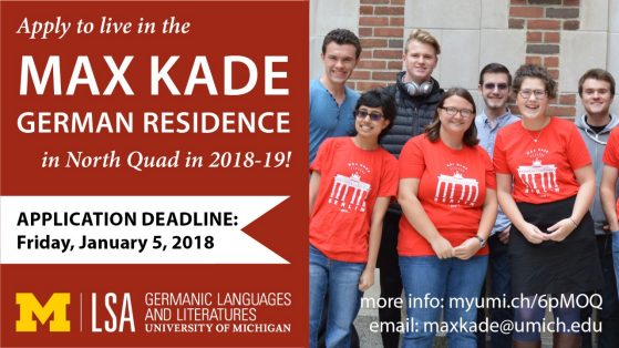 infographic for 1/5/18 deadline to apply to live in Max Kade in AY2018-19