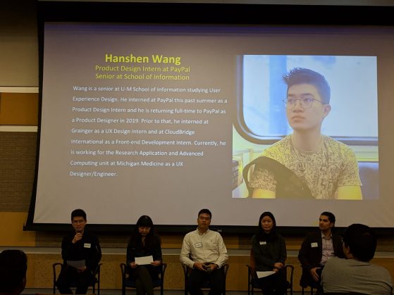 GSP alum Hanshen Wang sharing internship search strategies at the International Alumni Career Panel