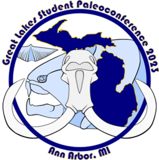 GLSP logo with outline of the State of Michigan superimposed with fossils