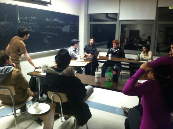 an evening lecture in a classroom