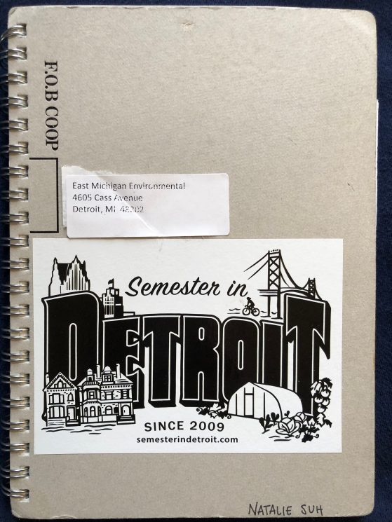 Notebook with Semester in Detroit sticker on it 
