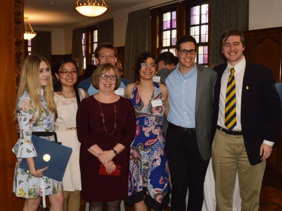Russian Lecturer Nina Shkolnik with some of her Russian students at the reception.