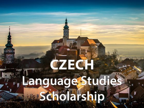 decorative image: Prague, Czech Republic, with words "Czech Language Studies Scholarship" written on it
