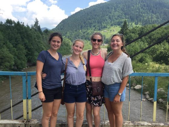 Tara Bayer (2nd from left) with roommates in Ukraine