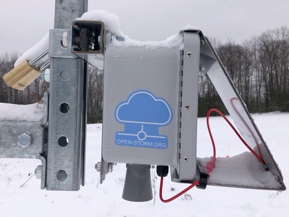 Scientific instrument in a snowy forest