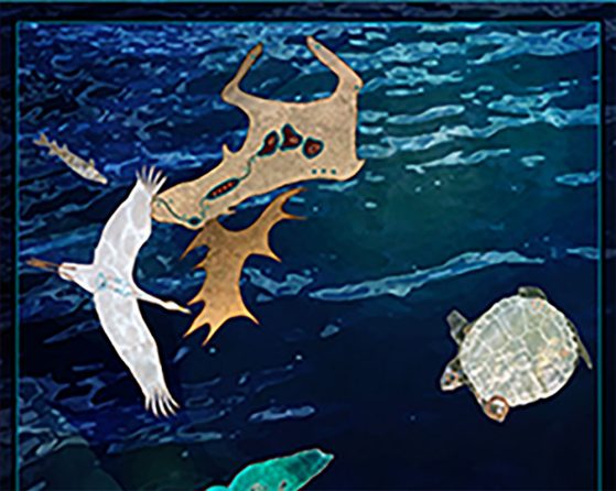 Ocean animals on a dark blue backgroud