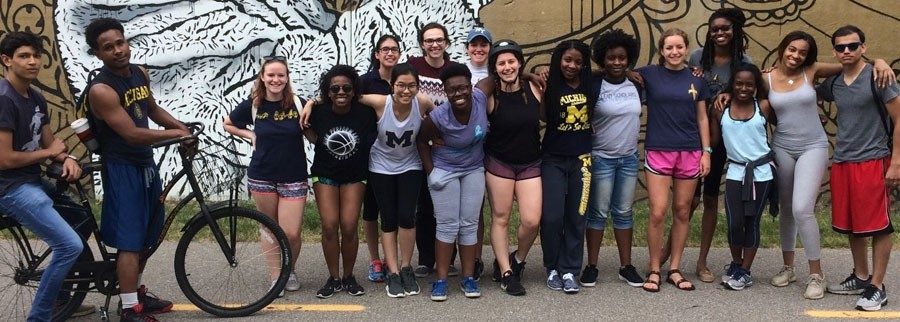 DCBRP students posing for a group photo outside in Detroit