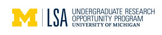 UROP Logo: left to right: Yellow block M | LSA initials "Undergraduate Research Opportunity Program" above "University of Michigan" against a white background