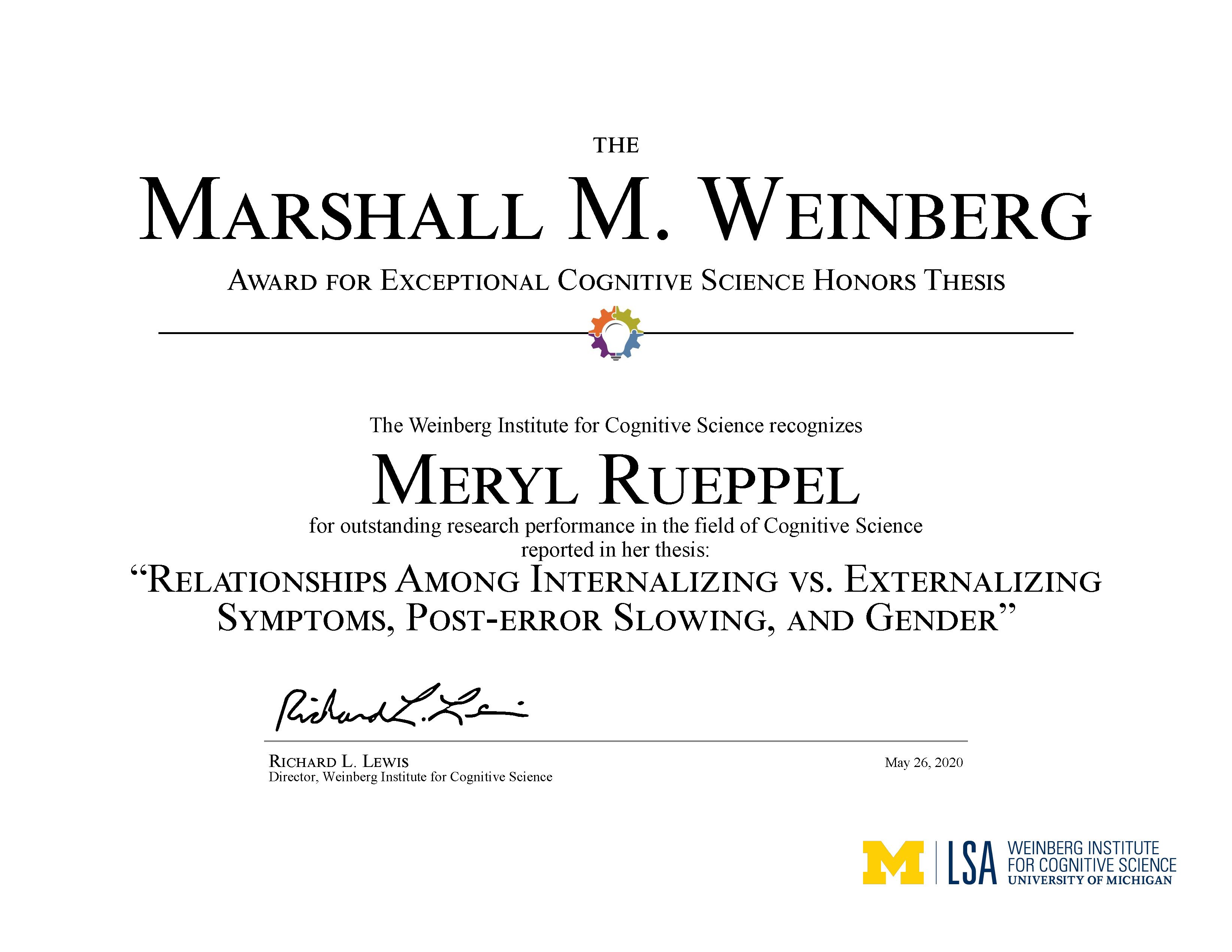 Weinberg Thesis Award